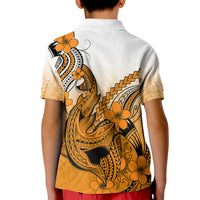 Hawaii Kid Polo Shirt Polynesian Shark Tattoo With Plumeria Orange Gradient - Wonder Print Shop