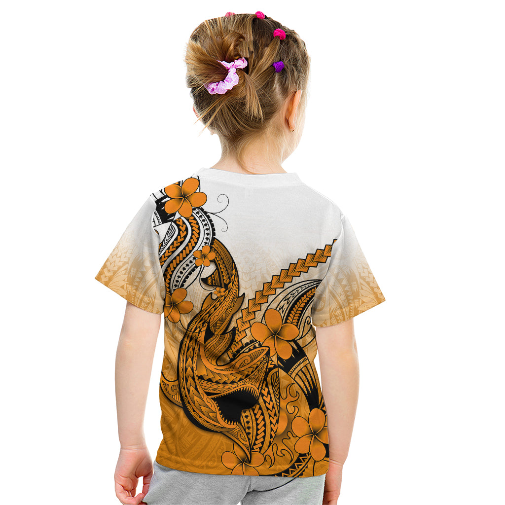 Hawaii Kid T Shirt Polynesian Shark Tattoo With Plumeria Orange Gradient - Wonder Print Shop