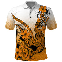 Hawaii Polo Shirt Polynesian Shark Tattoo With Plumeria Orange Gradient - Wonder Print Shop