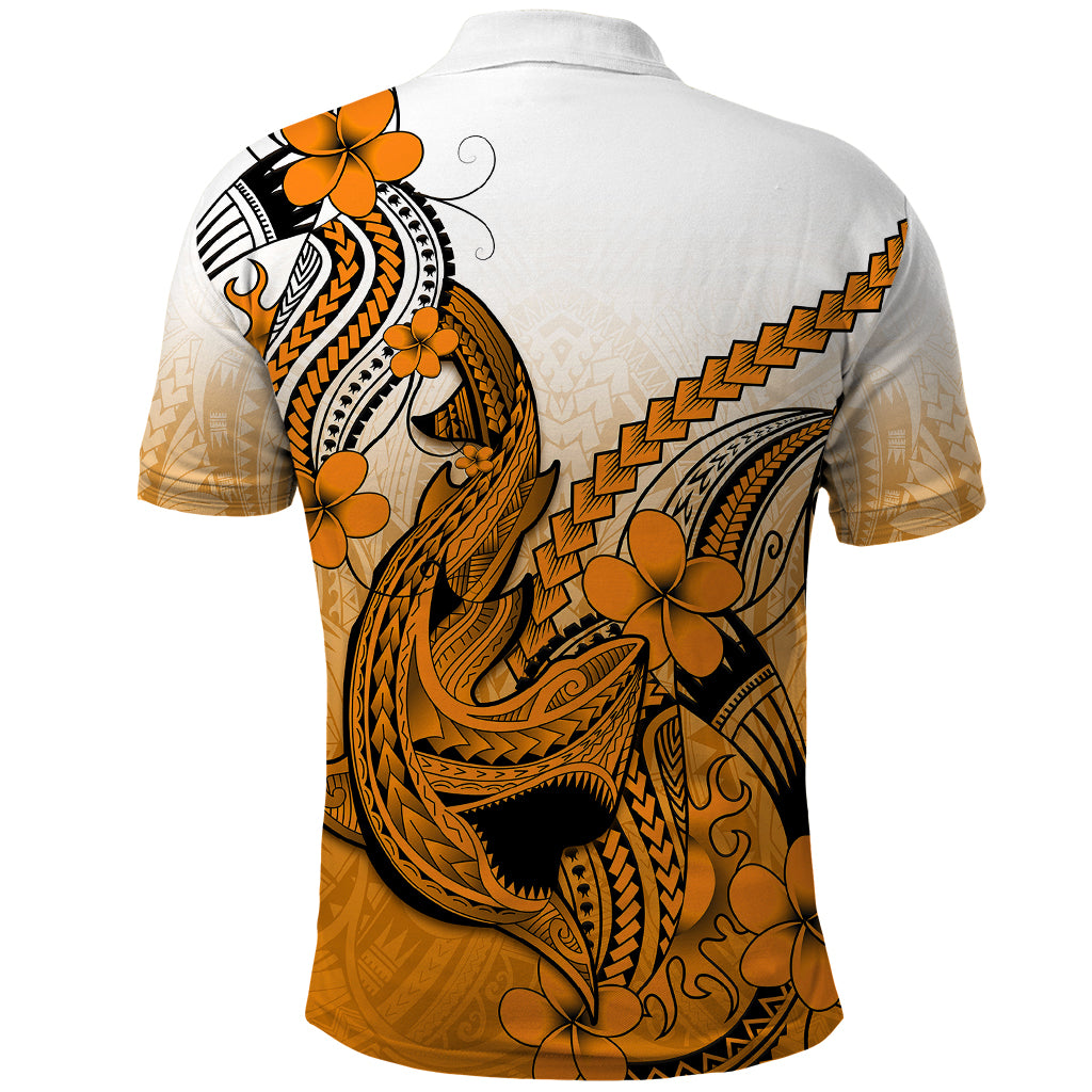 Hawaii Polo Shirt Polynesian Shark Tattoo With Plumeria Orange Gradient - Wonder Print Shop