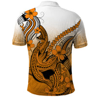 Hawaii Polo Shirt Polynesian Shark Tattoo With Plumeria Orange Gradient - Wonder Print Shop