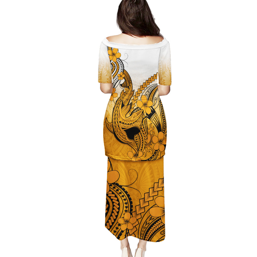 Hawaii Puletasi Polynesian Shark Tattoo With Plumeria Orange Gradient - Wonder Print Shop