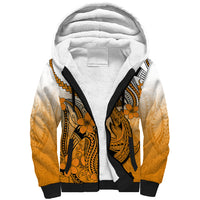 Hawaii Sherpa Hoodie Polynesian Shark Tattoo With Plumeria Orange Gradient - Wonder Print Shop