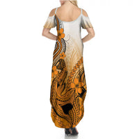 Hawaii Summer Maxi Dress Polynesian Shark Tattoo With Plumeria Orange Gradient - Wonder Print Shop