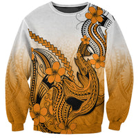 Hawaii Sweatshirt Polynesian Shark Tattoo With Plumeria Orange Gradient - Wonder Print Shop
