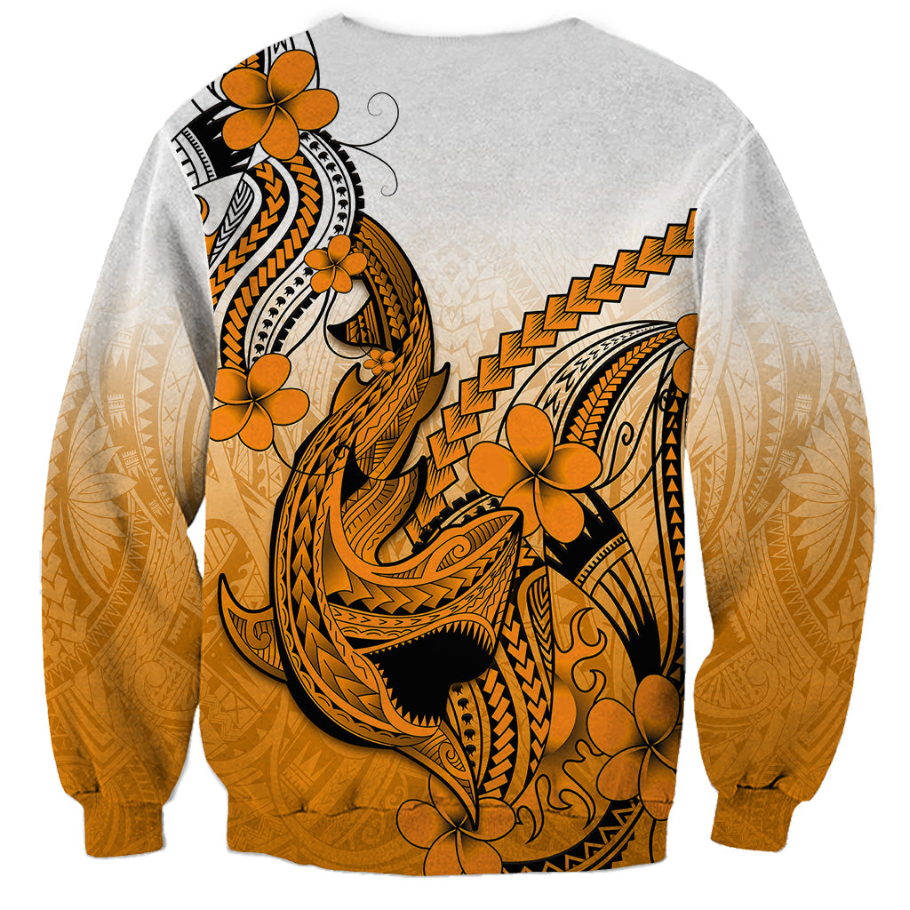 Hawaii Sweatshirt Polynesian Shark Tattoo With Plumeria Orange Gradient - Wonder Print Shop
