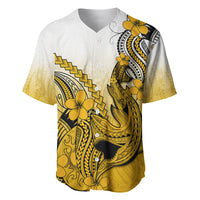 Hawaii Baseball Jersey Polynesian Shark Tattoo With Plumeria Gold Gradient - Wonder Print Shop