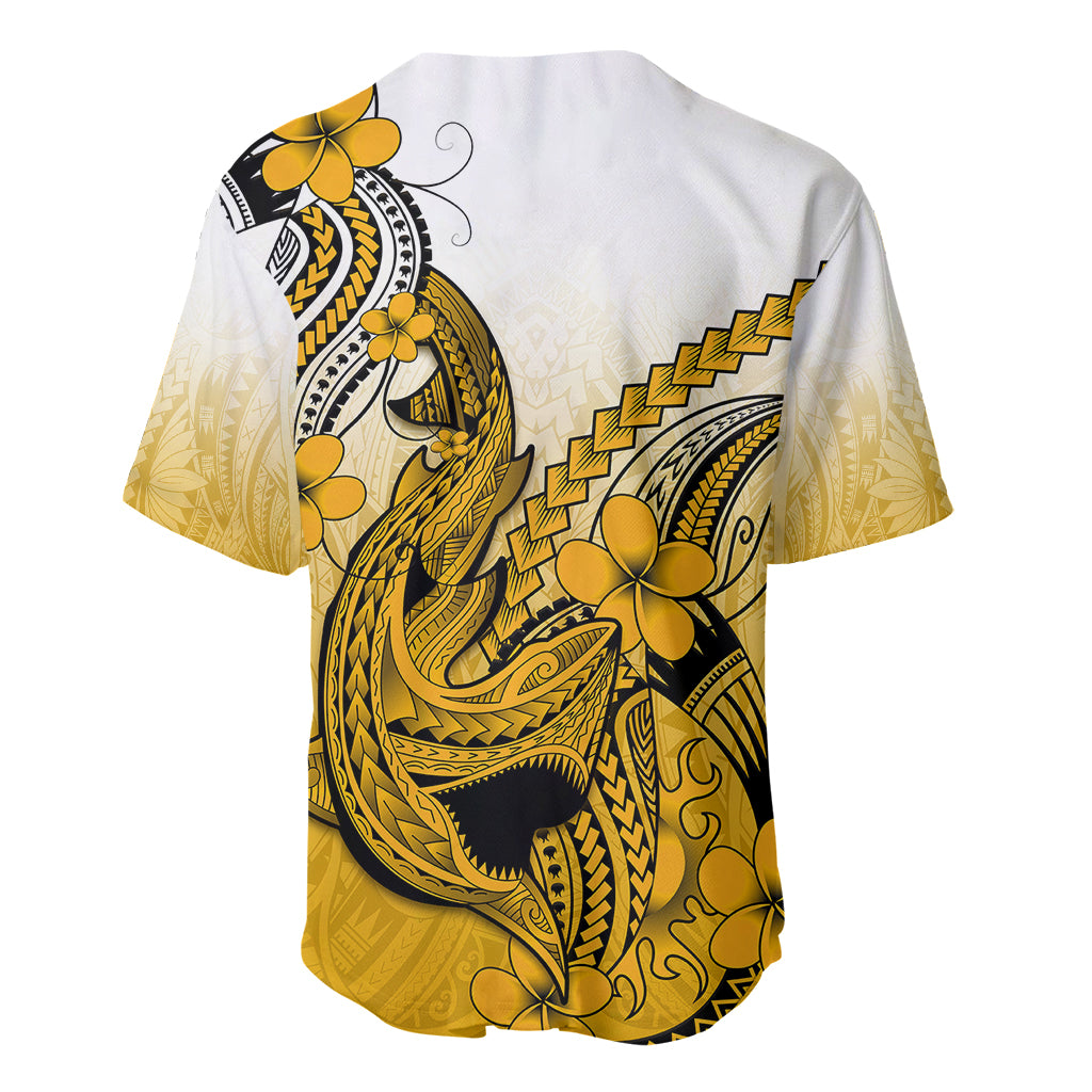 Hawaii Baseball Jersey Polynesian Shark Tattoo With Plumeria Gold Gradient - Wonder Print Shop