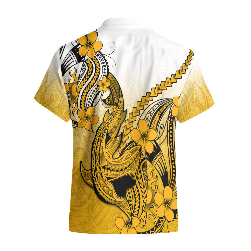 Hawaii Hawaiian Shirt Polynesian Shark Tattoo With Plumeria Gold Gradient - Wonder Print Shop