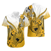 Hawaii Hawaiian Shirt Polynesian Shark Tattoo With Plumeria Gold Gradient - Wonder Print Shop