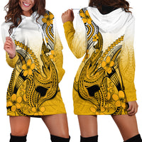 Hawaii Hoodie Dress Polynesian Shark Tattoo With Plumeria Gold Gradient - Wonder Print Shop