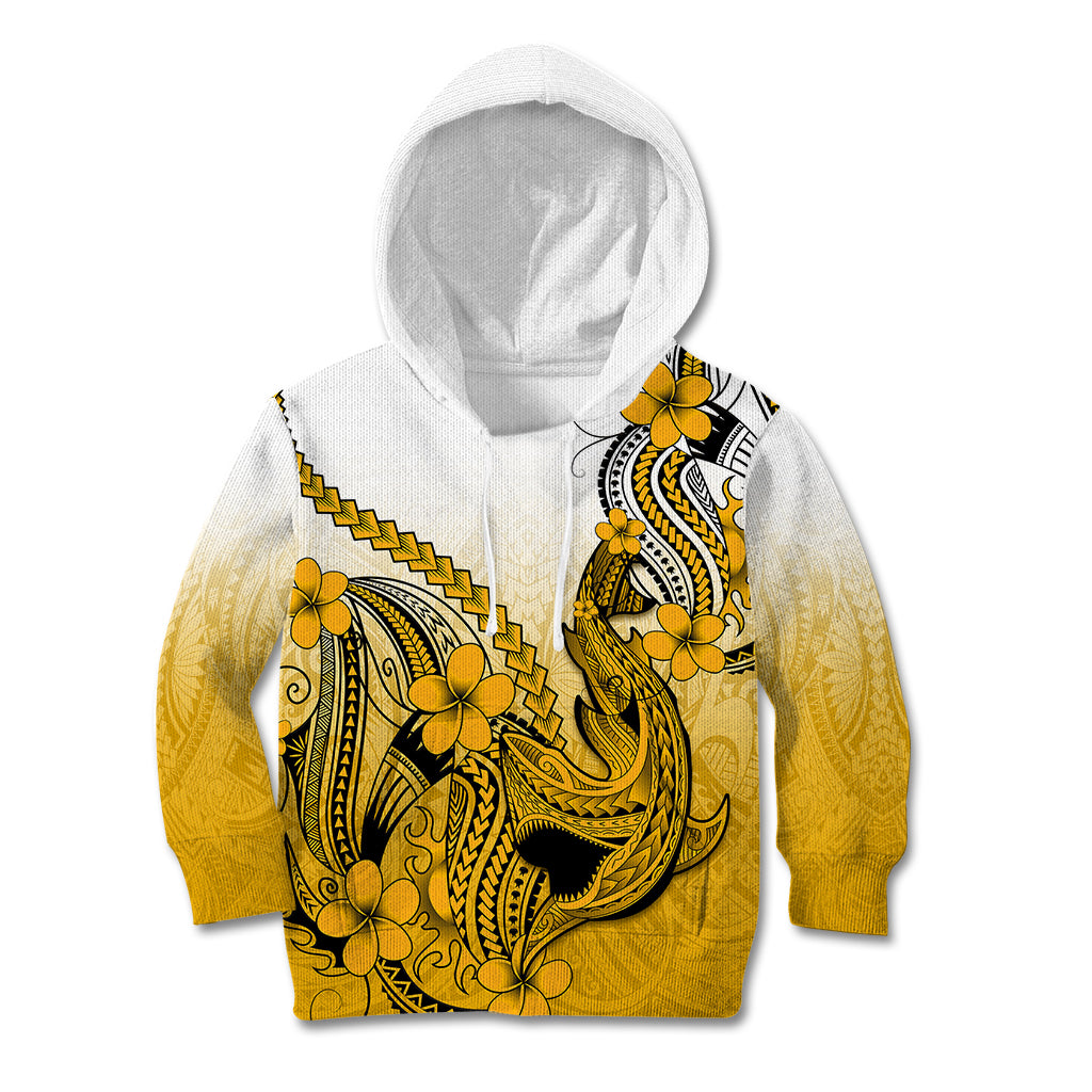 Hawaii Kid Hoodie Polynesian Shark Tattoo With Plumeria Gold Gradient - Wonder Print Shop