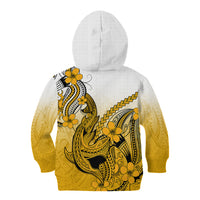 Hawaii Kid Hoodie Polynesian Shark Tattoo With Plumeria Gold Gradient - Wonder Print Shop