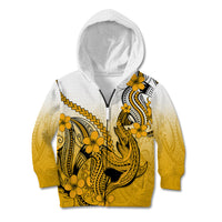 Hawaii Kid Hoodie Polynesian Shark Tattoo With Plumeria Gold Gradient - Wonder Print Shop