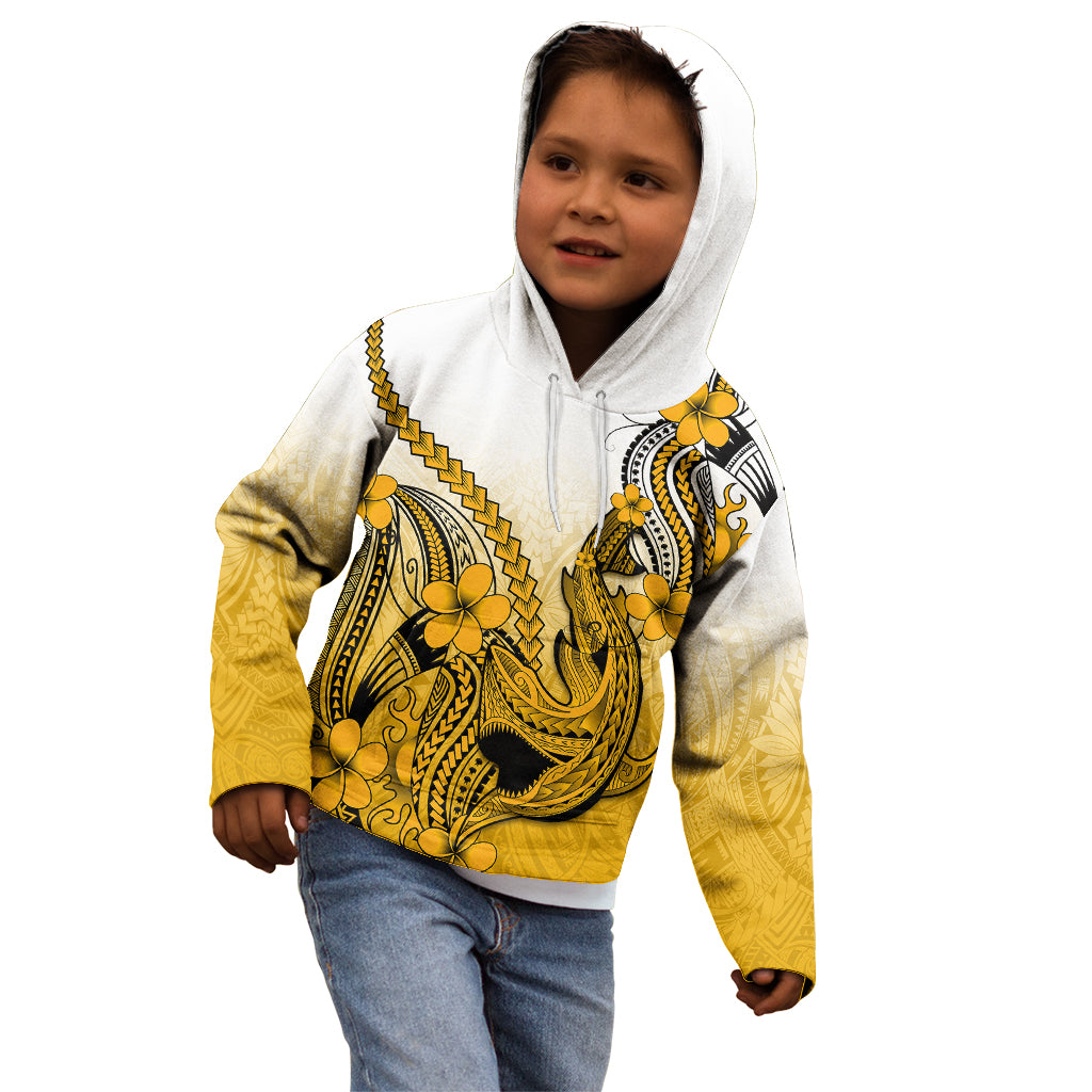 Hawaii Kid Hoodie Polynesian Shark Tattoo With Plumeria Gold Gradient - Wonder Print Shop