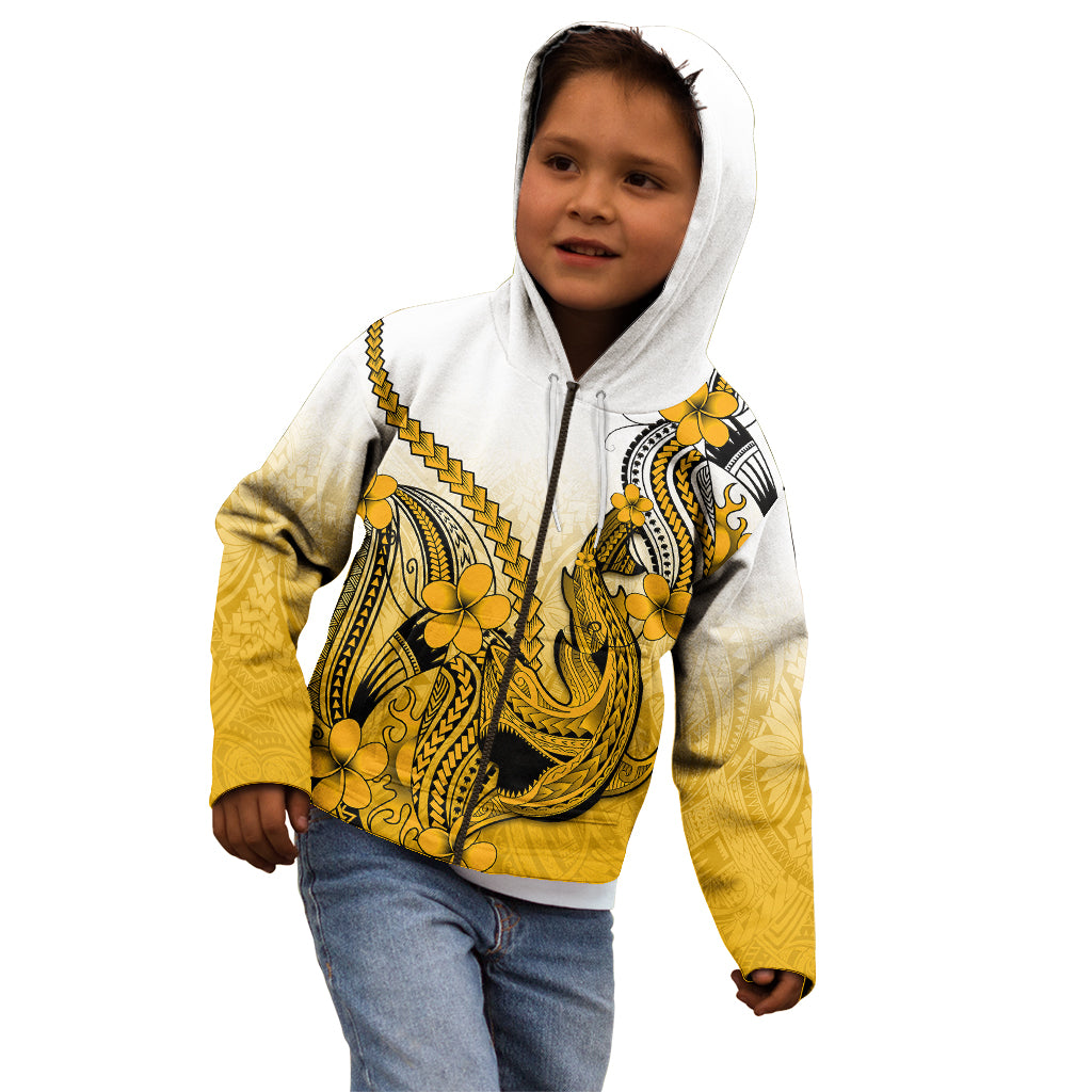 Hawaii Kid Hoodie Polynesian Shark Tattoo With Plumeria Gold Gradient - Wonder Print Shop