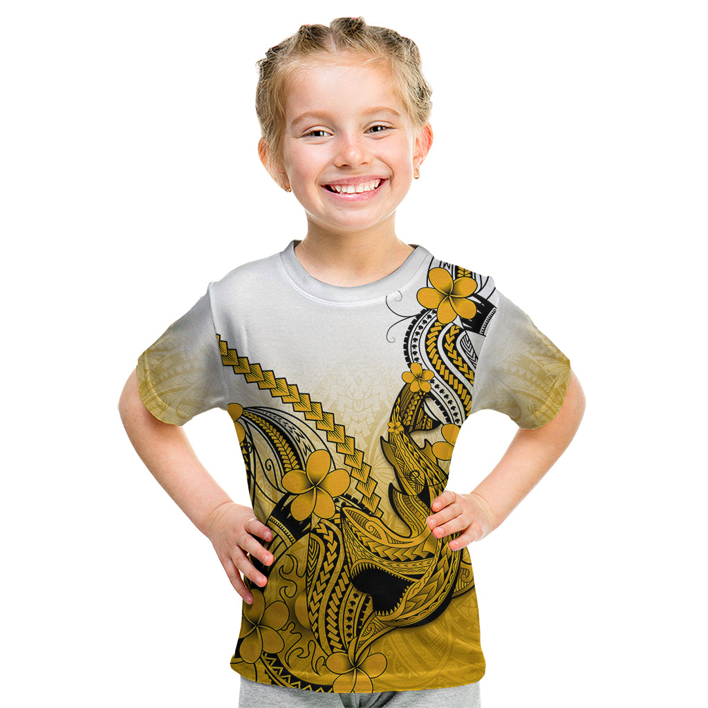 Hawaii Kid T Shirt Polynesian Shark Tattoo With Plumeria Gold Gradient - Wonder Print Shop