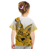 Hawaii Kid T Shirt Polynesian Shark Tattoo With Plumeria Gold Gradient - Wonder Print Shop