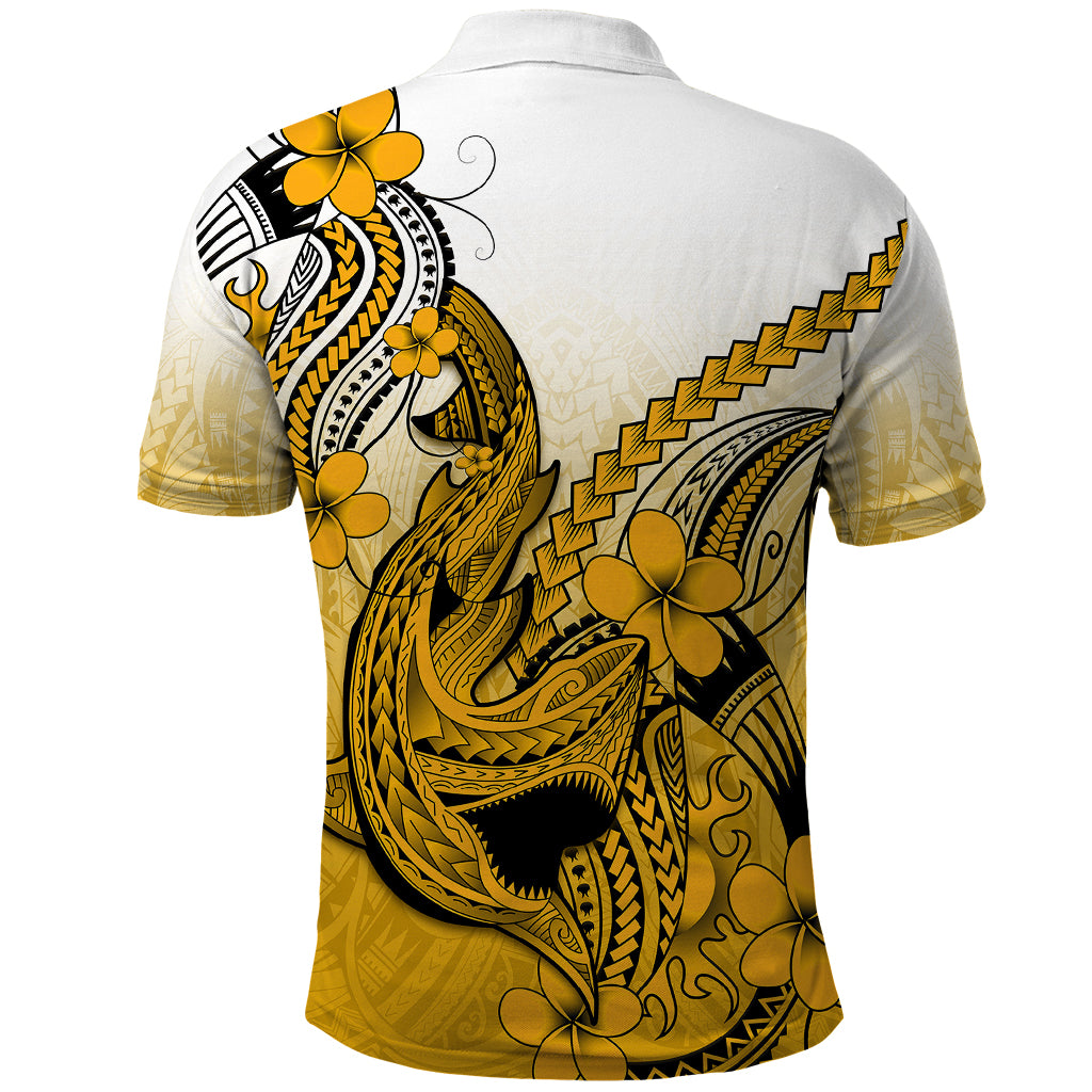 Hawaii Polo Shirt Polynesian Shark Tattoo With Plumeria Gold Gradient - Wonder Print Shop