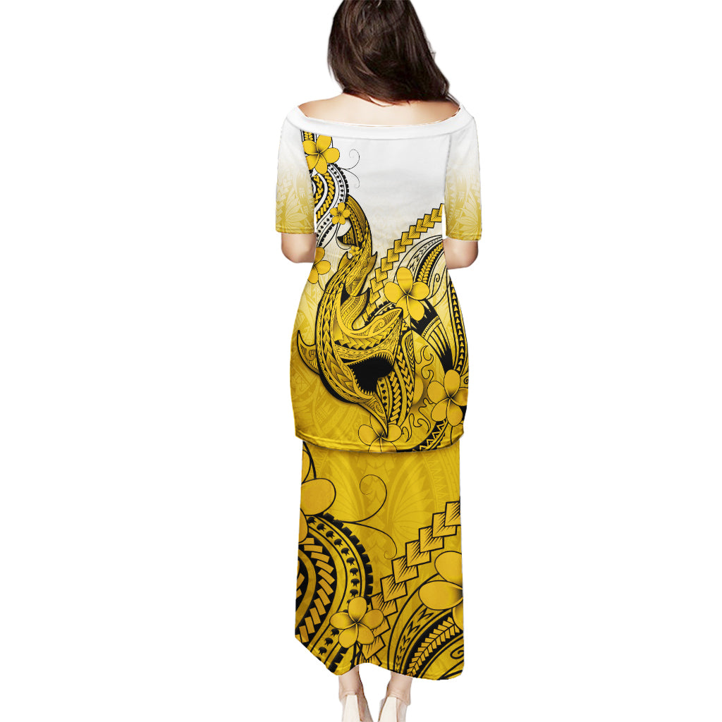 Hawaii Puletasi Polynesian Shark Tattoo With Plumeria Gold Gradient - Wonder Print Shop