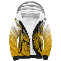 Hawaii Sherpa Hoodie Polynesian Shark Tattoo With Plumeria Gold Gradient - Wonder Print Shop
