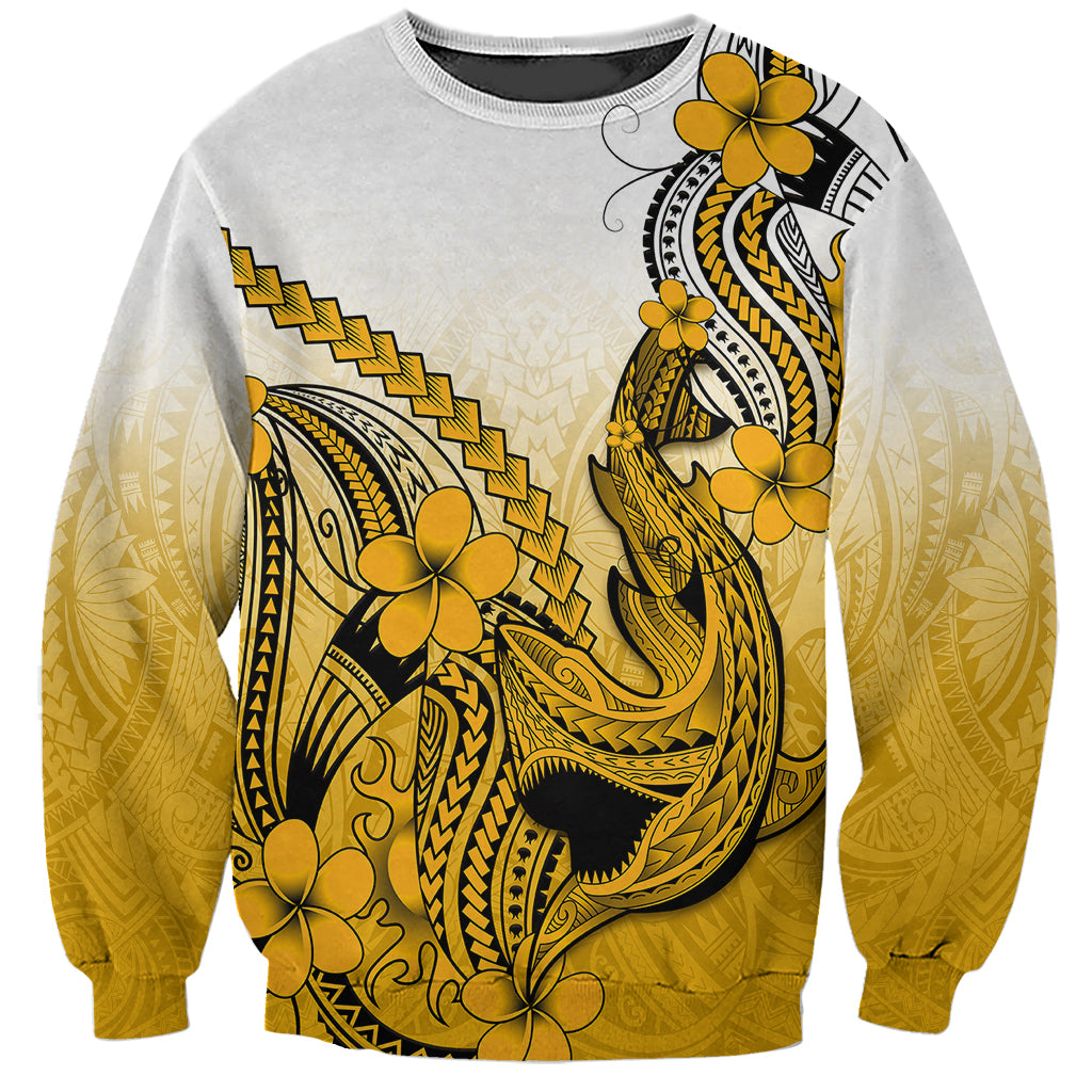 Hawaii Sweatshirt Polynesian Shark Tattoo With Plumeria Gold Gradient - Wonder Print Shop
