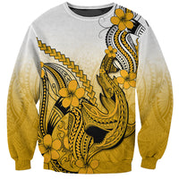 Hawaii Sweatshirt Polynesian Shark Tattoo With Plumeria Gold Gradient - Wonder Print Shop