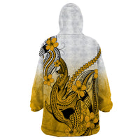 Hawaii Wearable Blanket Hoodie Polynesian Shark Tattoo With Plumeria Gold Gradient - Wonder Print Shop