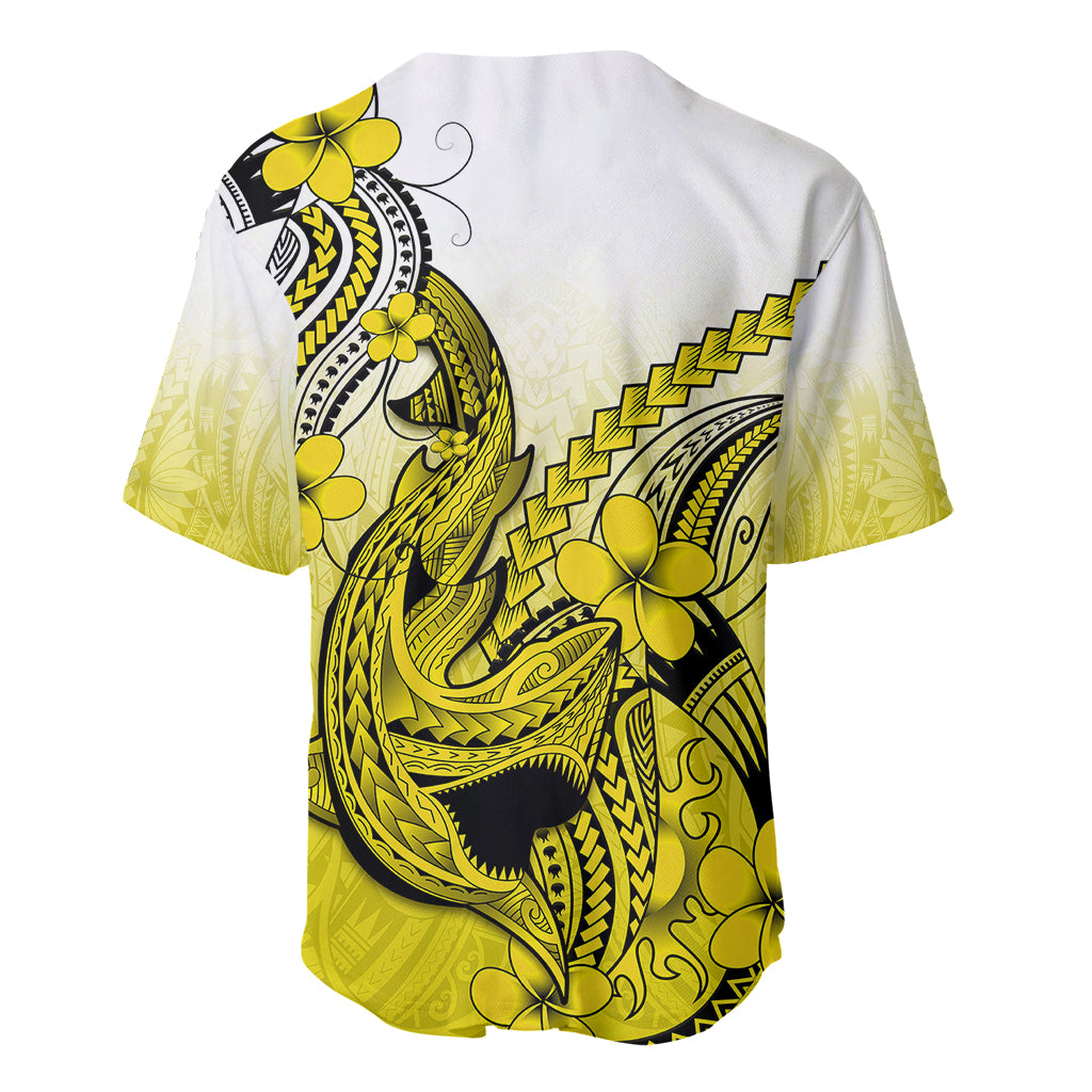 Hawaii Baseball Jersey Polynesian Shark Tattoo With Plumeria Yellow Gradient - Wonder Print Shop