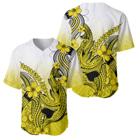 Hawaii Baseball Jersey Polynesian Shark Tattoo With Plumeria Yellow Gradient - Wonder Print Shop