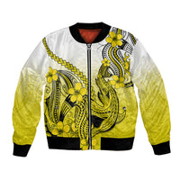 Hawaii Bomber Jacket Polynesian Shark Tattoo With Plumeria Yellow Gradient - Wonder Print Shop