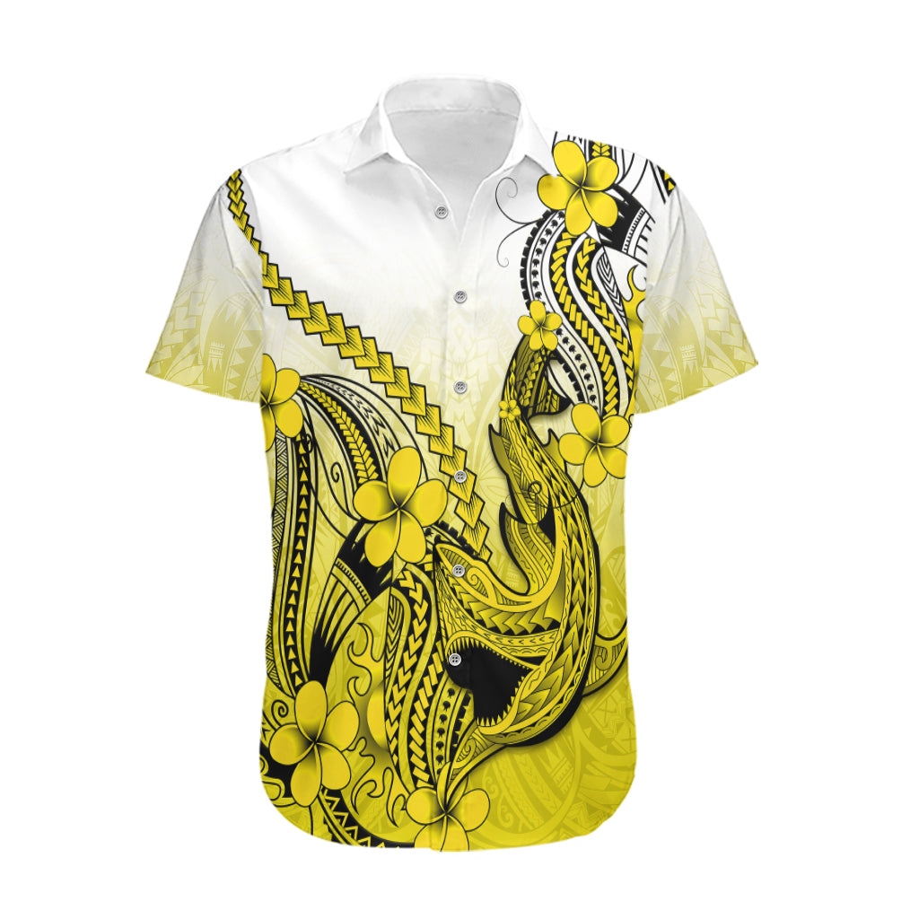 Hawaii Hawaiian Shirt Polynesian Shark Tattoo With Plumeria Yellow Gradient - Wonder Print Shop