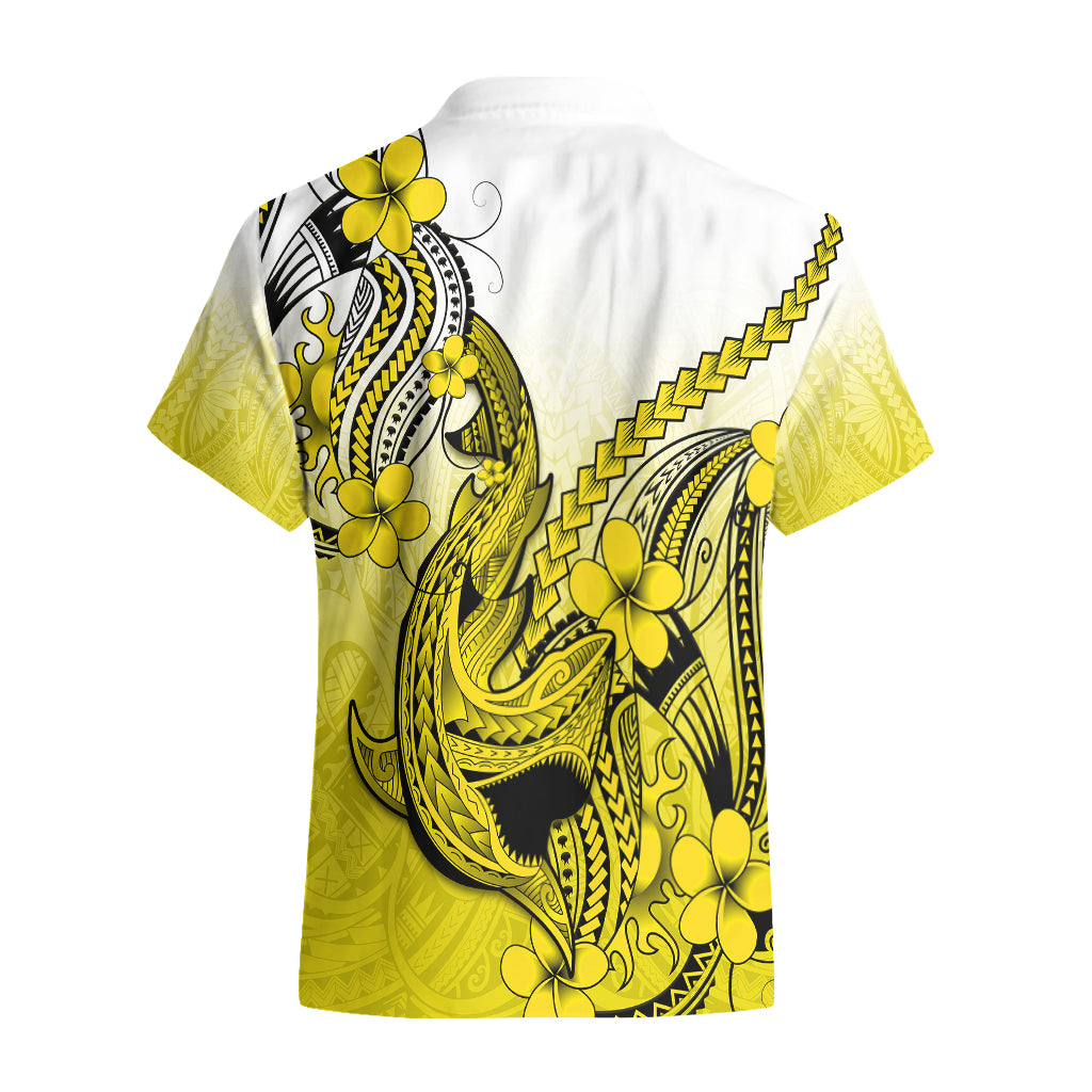 Hawaii Hawaiian Shirt Polynesian Shark Tattoo With Plumeria Yellow Gradient - Wonder Print Shop
