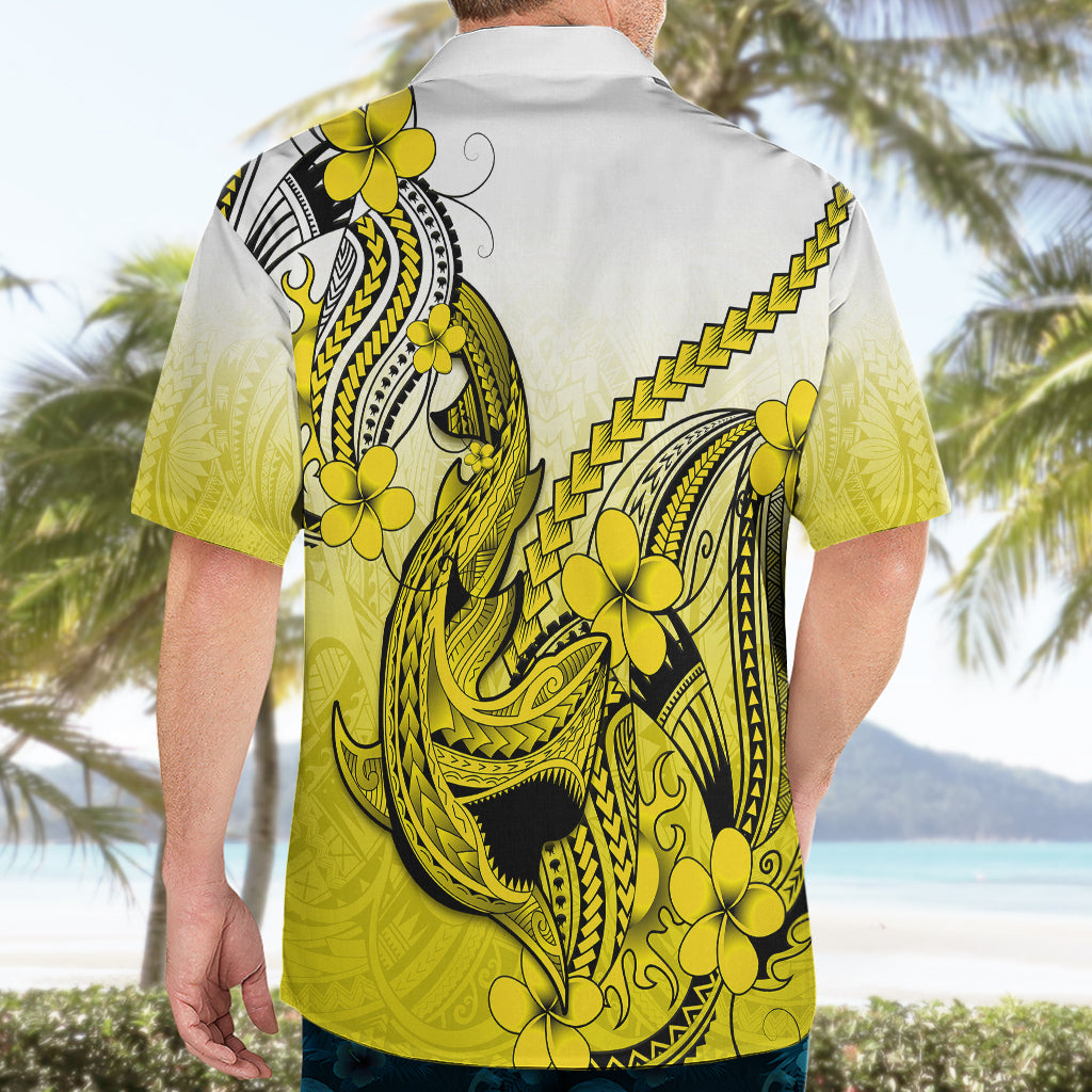 Hawaii Hawaiian Shirt Polynesian Shark Tattoo With Plumeria Yellow Gradient - Wonder Print Shop