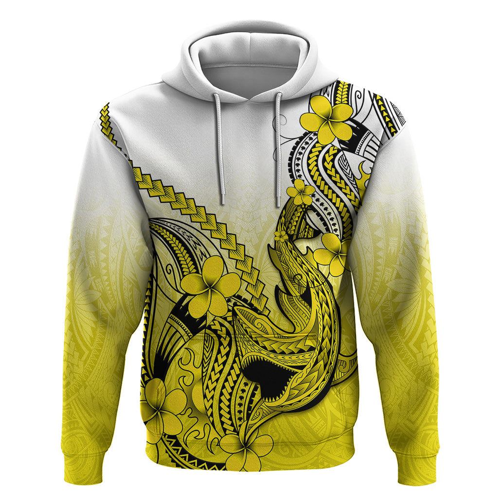 Hawaii Hoodie Polynesian Shark Tattoo With Plumeria Yellow Gradient - Wonder Print Shop
