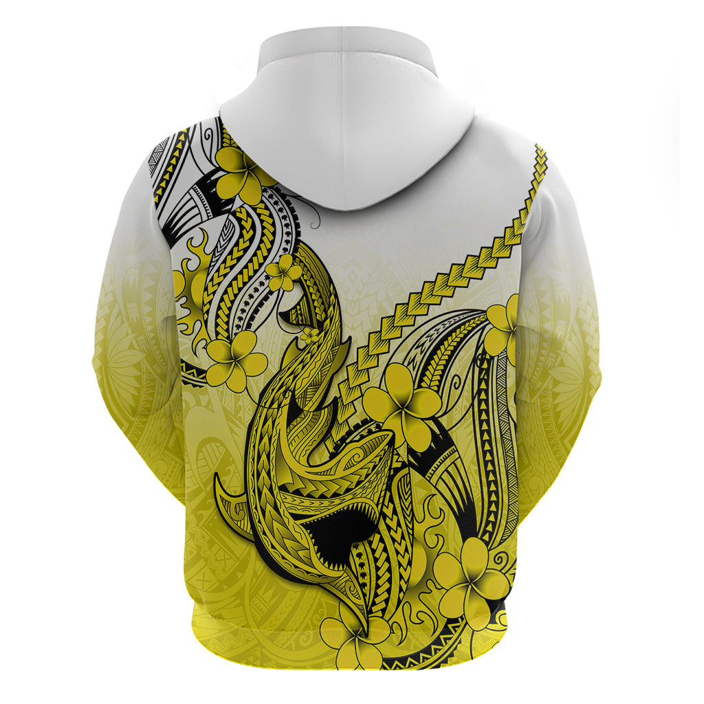 Hawaii Hoodie Polynesian Shark Tattoo With Plumeria Yellow Gradient - Wonder Print Shop