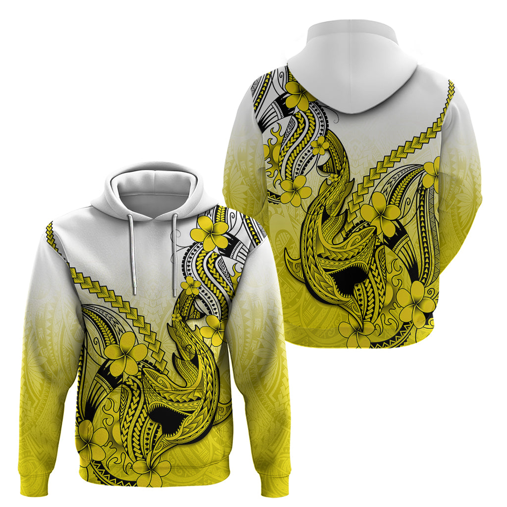 Hawaii Hoodie Polynesian Shark Tattoo With Plumeria Yellow Gradient - Wonder Print Shop
