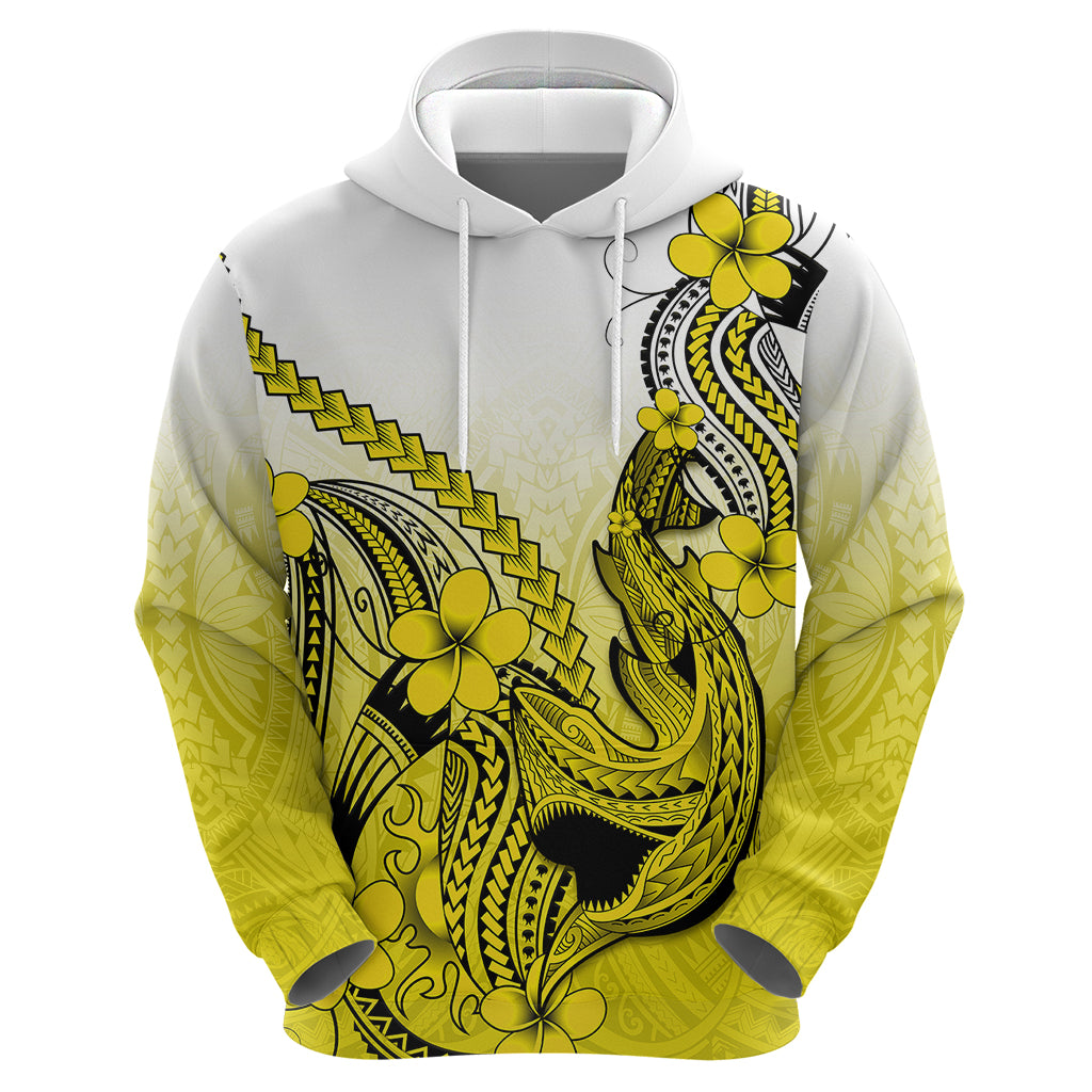 Hawaii Hoodie Polynesian Shark Tattoo With Plumeria Yellow Gradient - Wonder Print Shop