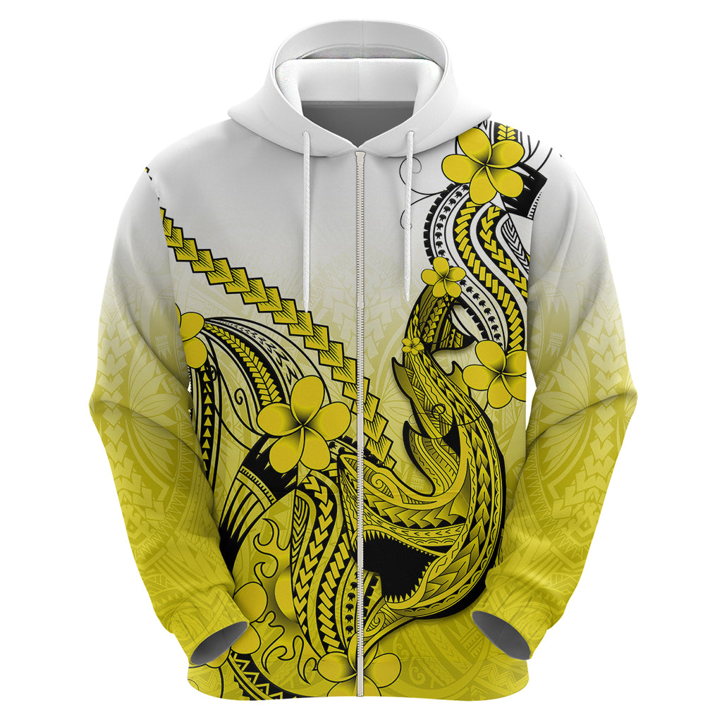 Hawaii Hoodie Polynesian Shark Tattoo With Plumeria Yellow Gradient - Wonder Print Shop