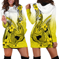 Hawaii Hoodie Dress Polynesian Shark Tattoo With Plumeria Yellow Gradient - Wonder Print Shop