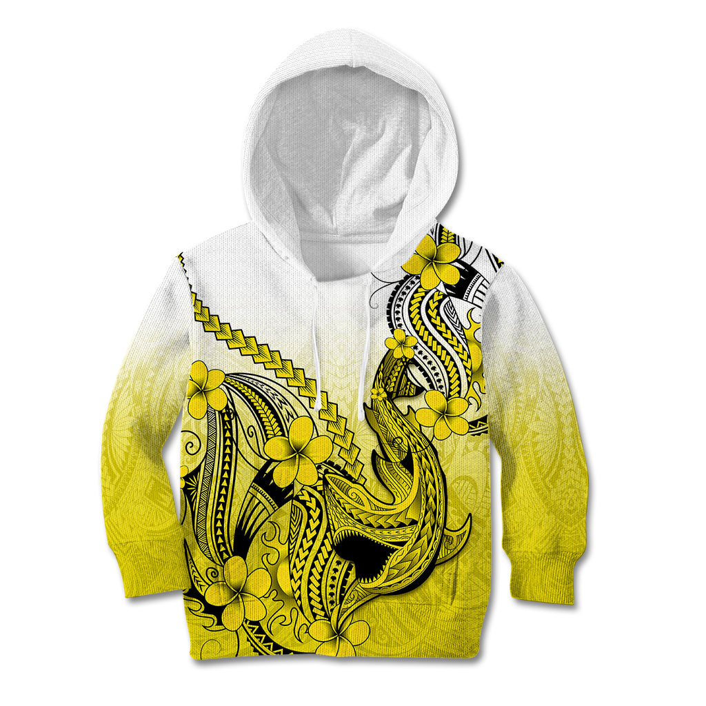 Hawaii Kid Hoodie Polynesian Shark Tattoo With Plumeria Yellow Gradient - Wonder Print Shop