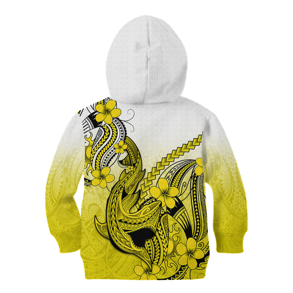 Hawaii Kid Hoodie Polynesian Shark Tattoo With Plumeria Yellow Gradient - Wonder Print Shop