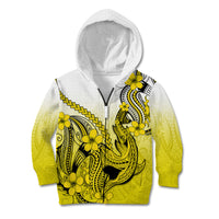Hawaii Kid Hoodie Polynesian Shark Tattoo With Plumeria Yellow Gradient - Wonder Print Shop