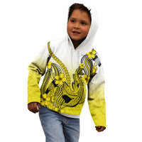 Hawaii Kid Hoodie Polynesian Shark Tattoo With Plumeria Yellow Gradient - Wonder Print Shop