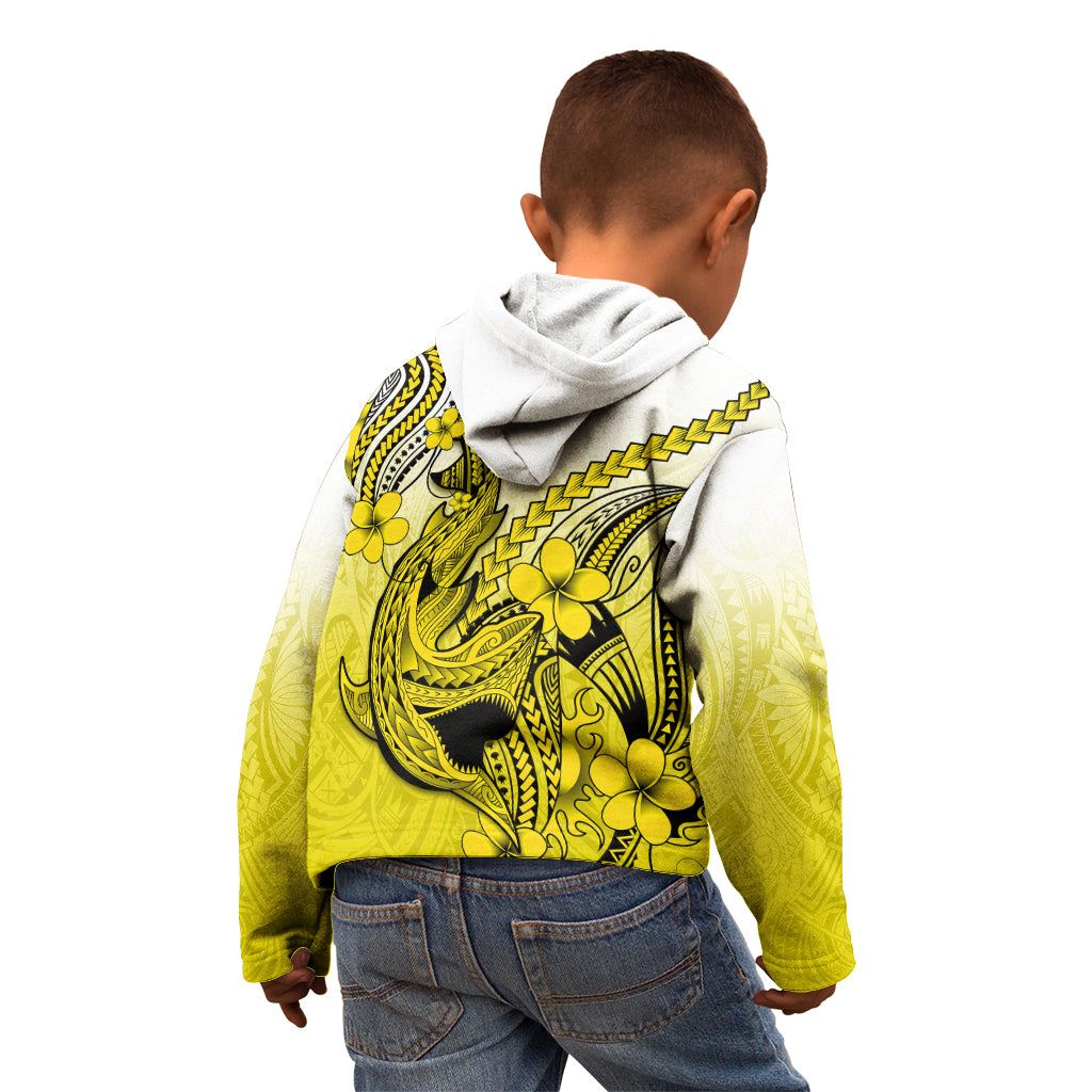 Hawaii Kid Hoodie Polynesian Shark Tattoo With Plumeria Yellow Gradient - Wonder Print Shop