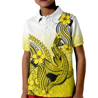 Hawaii Kid Polo Shirt Polynesian Shark Tattoo With Plumeria Yellow Gradient - Wonder Print Shop