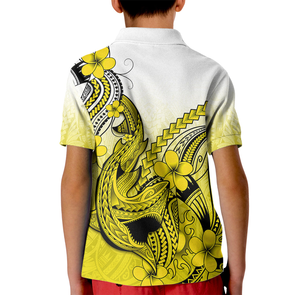Hawaii Kid Polo Shirt Polynesian Shark Tattoo With Plumeria Yellow Gradient - Wonder Print Shop