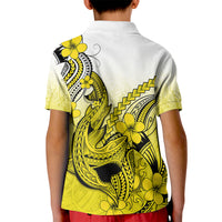 Hawaii Kid Polo Shirt Polynesian Shark Tattoo With Plumeria Yellow Gradient - Wonder Print Shop