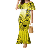 Hawaii Mermaid Dress Polynesian Shark Tattoo With Plumeria Yellow Gradient - Wonder Print Shop