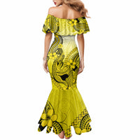 Hawaii Mermaid Dress Polynesian Shark Tattoo With Plumeria Yellow Gradient - Wonder Print Shop